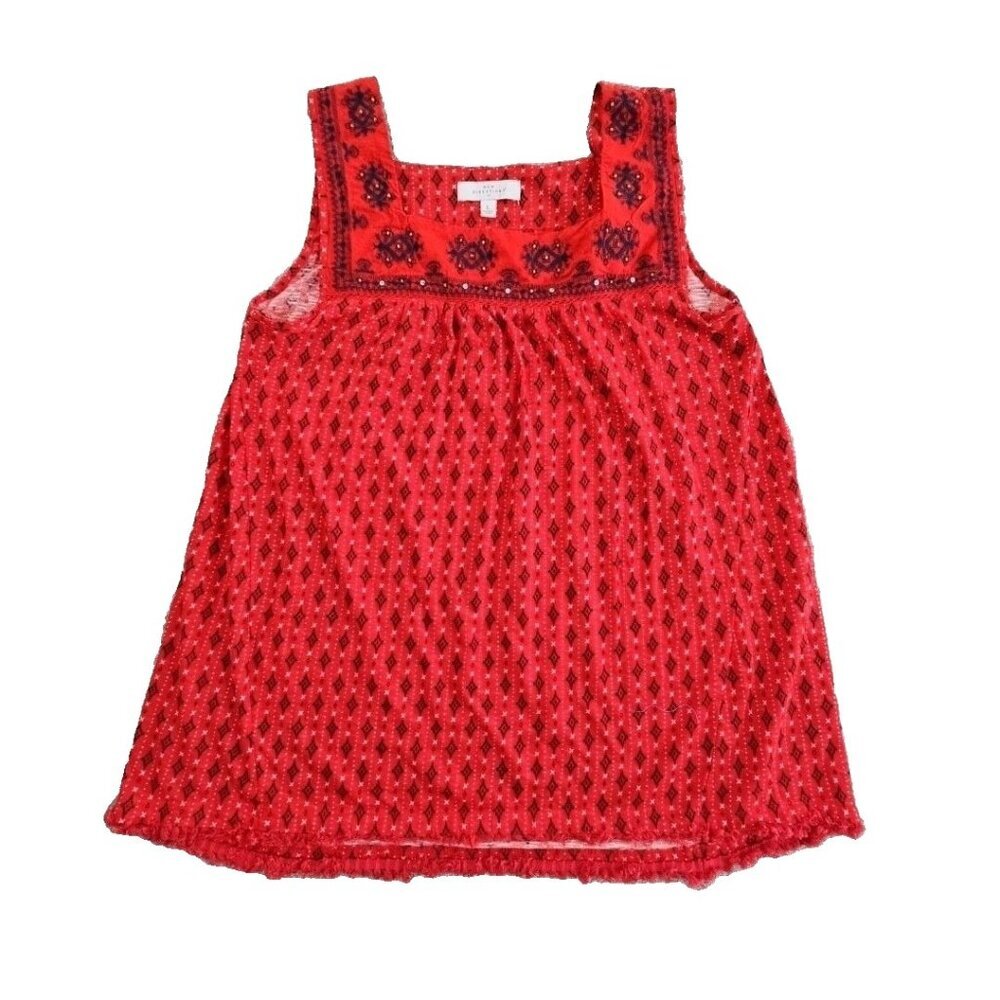 New Directions Tunic Women's Large (34" Chest) Red Embroidery Countrycore Fringe